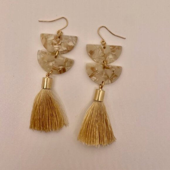 ⭐️✨ FREE Fringe Tassel Marble Drop Boho Peasant Hipster Hippie Art Deco Earrings - Picture 1 of 5